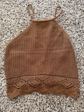 Francesca's Collections Crochet Halter Crop Top - Rust